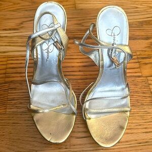 Jessica Simpson gold strappy heels